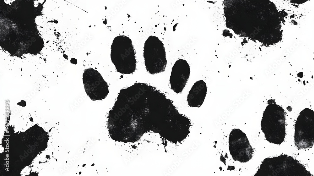 Poster grungy paw print texture with black ink abstract pattern