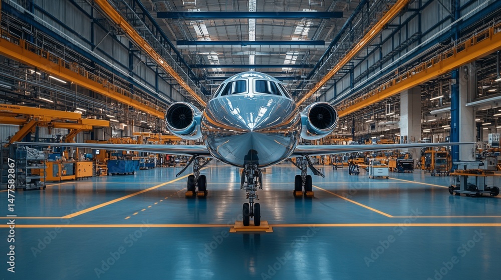 Leinwandbilder a cutting edge aerospace manufacturing facility is highlighted with an aircraft in assembly. enginee