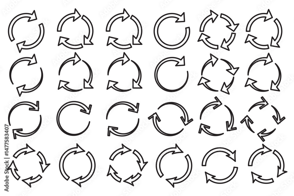 Poster circle arrow icon set. circular arrow icon, refresh, reload arrow icon symbol sign, vector illustrat