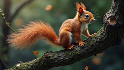Fototapeta premium Squirrel Climbing Tree Natural Art Picture