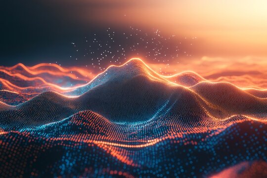 artistic rendering of a digital landscape collapsing, symbolizing the crypto market dip, with a minimal background and lots of copy space