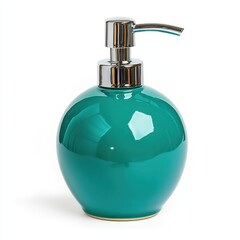 Obraz premium Teal Ceramic Soap Dispenser with Chrome Pump on White Background