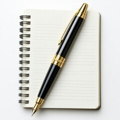 Naklejka premium Black and Gold Pen on Blank Spiral Notebook