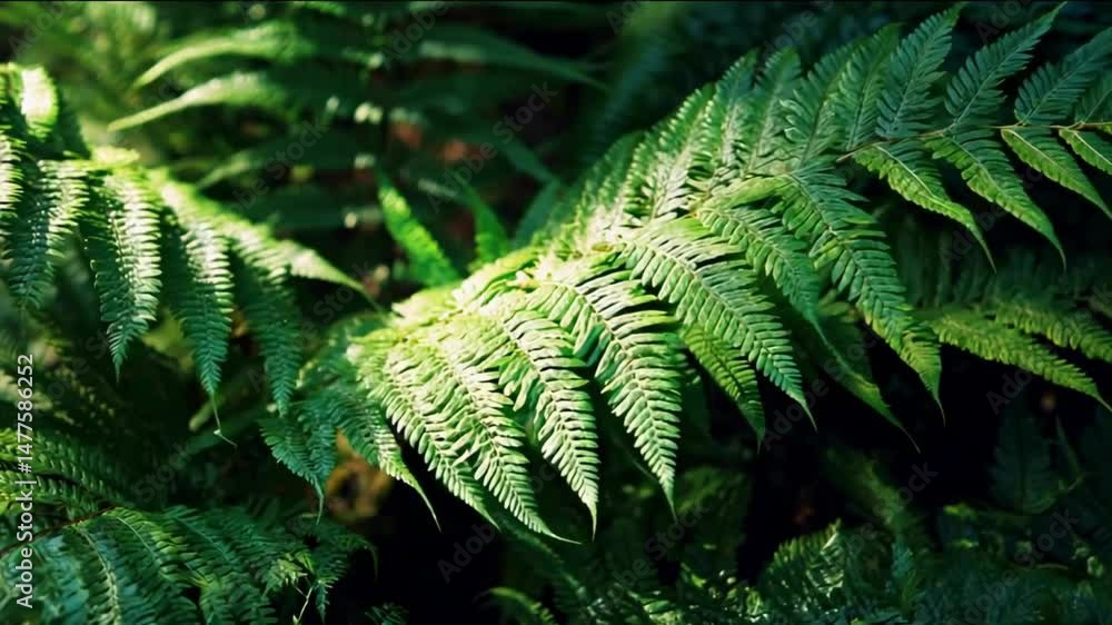 Poster bright green ferns with intricate leaf patterns on a slightly blurred background.