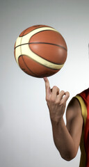 Close up of a volleyball, spun on a player's finger