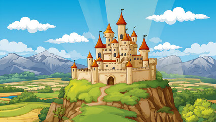 Naklejka premium Majestic Castle Overlooking a Serene Valley