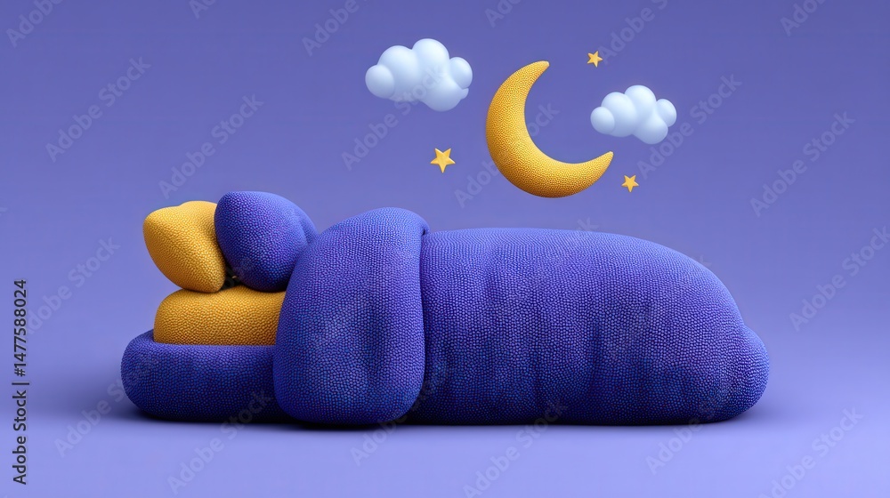 Poster a cozy abstract sleeping figure surrounded by whimsical clouds and stars showcases unique design ele