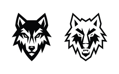 Two Wolf Head Designs Black and White Geometric Art