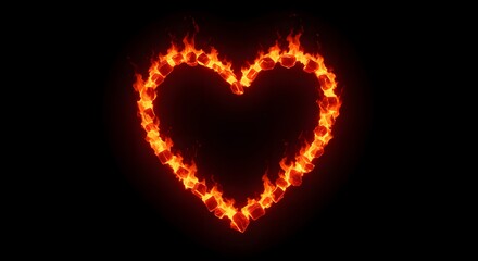 Flaming Heart Shape on Black Background Love and Passion Concept