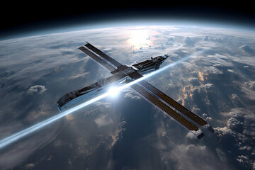 Space Station Orbiting Earth with Beautiful Sunlight Reflection