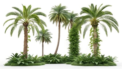 palm trees on isolated white background summer