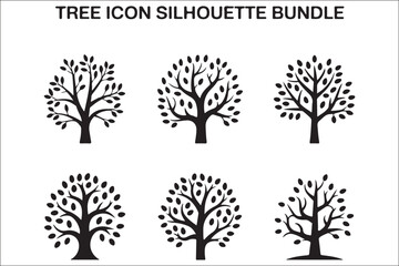 A set of trees with a white background and a black and white image of a tree