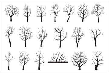 A set of trees with a white background and a black and white image of a tree