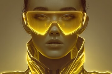 Close-up portrait of a woman in futuristic eyewear.