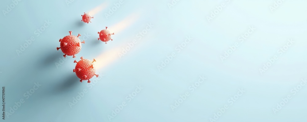 Poster material science nanomaterials concept. virus particles depicted in motion against a light backgroun