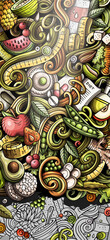 Diet food hand drawn doodle banner. Cartoon detailed flyer. Dietic identity with objects and symbols. Color vector design elements background