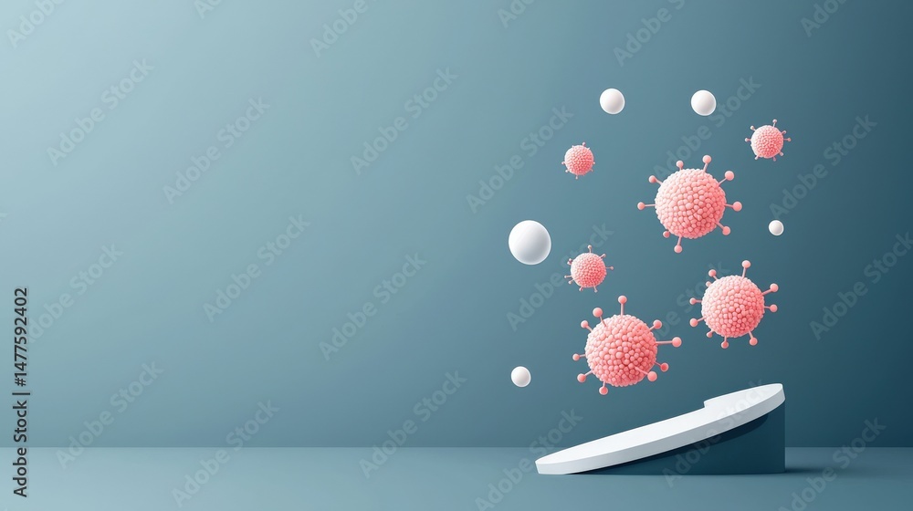 Aufkleber material science nanomaterials concept. virus particles floating above a minimalist surface.