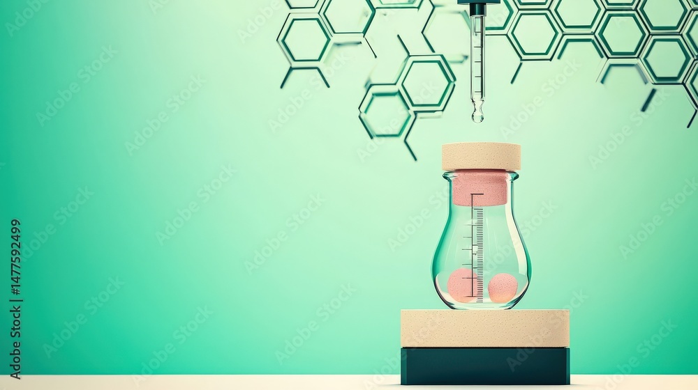 Poster material science nanomaterials concept. laboratory equipment with a colorful background and chemical