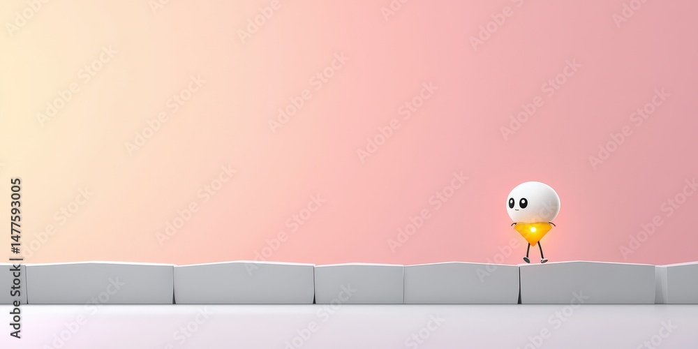 Poster material science nanomaterials concept. a character walks along a simple landscape with a gradient b