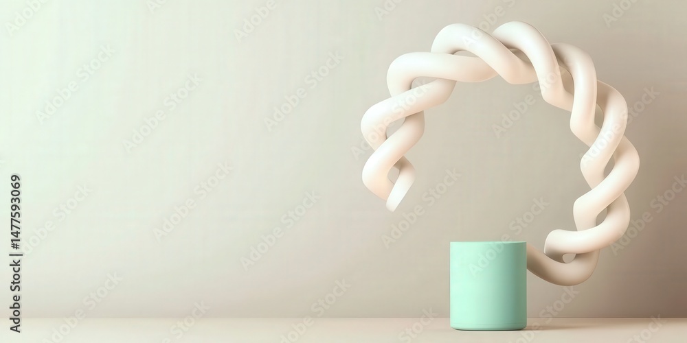 Poster material science nanomaterials concept. artistic sculpture with a twisted design and minimalistic ba
