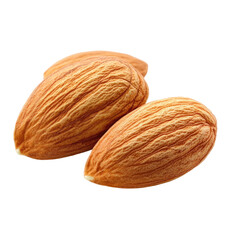 Three Fresh Peeled Almonds  isolated on a transparent background