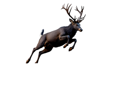 Majestic Dark Deer Leaping Gracefully in Night Dramatic Wildlife Photography Powerful Antlered Buck Jumping Black Background Elegant Animal Image art free woods