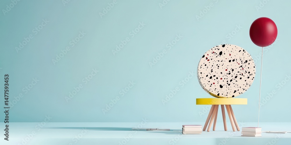 Poster material science nanomaterials concept. abstract composition with a circular object, yellow base, an