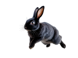 Black Rabbit Jumping Dark Background Adorable Pet Animal Photography Studio Shot Fluffy Fur Cute Bunny Easter Holiday Image Wildlife Nature Hop Long Ears Eyes  