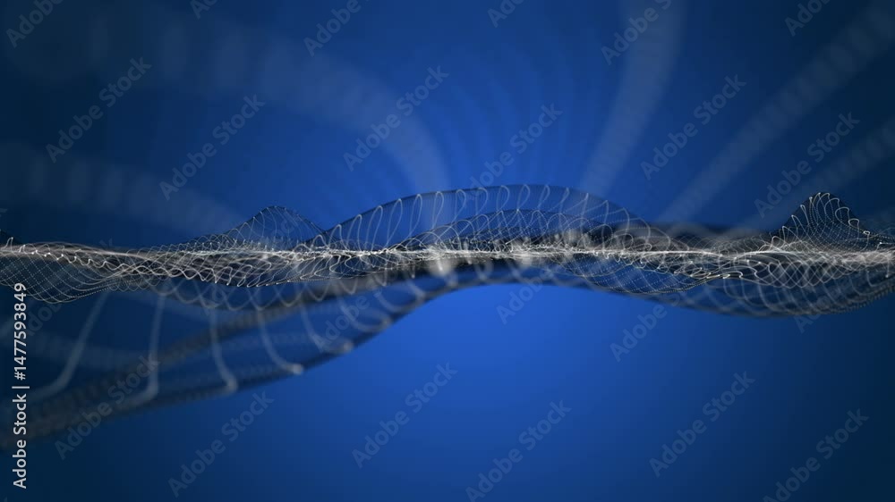 Poster futuristic video animation with particle wave object in slow motion, 4096x2304 loop 4k