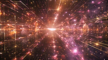 Obraz premium Abstract digital space with glowing lines and particles creating a futuristic network design