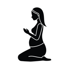 Black silhouette depicting a pregnant woman kneeling in anticipation of her upcoming childbirth