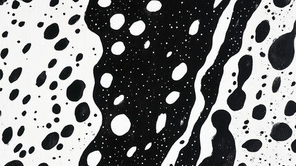Abstract black and white artistic pattern with irregular fluid dots and high contrast texture perfect for modern graphic design, wall art, fashion or creative backgrounds