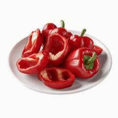 Sliced and Whole Red Bell Peppers on a White Plate