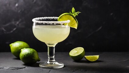 Margarita cocktail on dark stone table. With space for your text