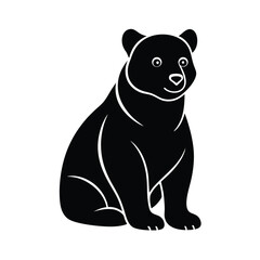 Adorable sitting black bear silhouette vector illustration against white background for wildlife designs