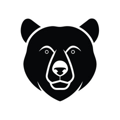 Black bear head silhouette with detailed facial features for graphic design projects and branding purposes