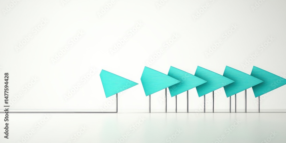 Poster material science nanomaterials concept. abstract arrows in turquoise pointing right against a minima
