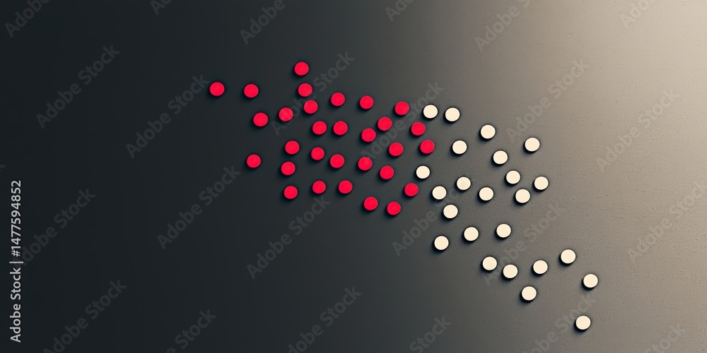 Poster material science nanomaterials concept. colorful arrangement of red and white circular objects on a 