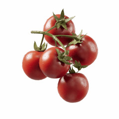 Vibrant Cluster of Fresh Red Cherry Tomatoes on the Vine Against a Blue Transparent background
