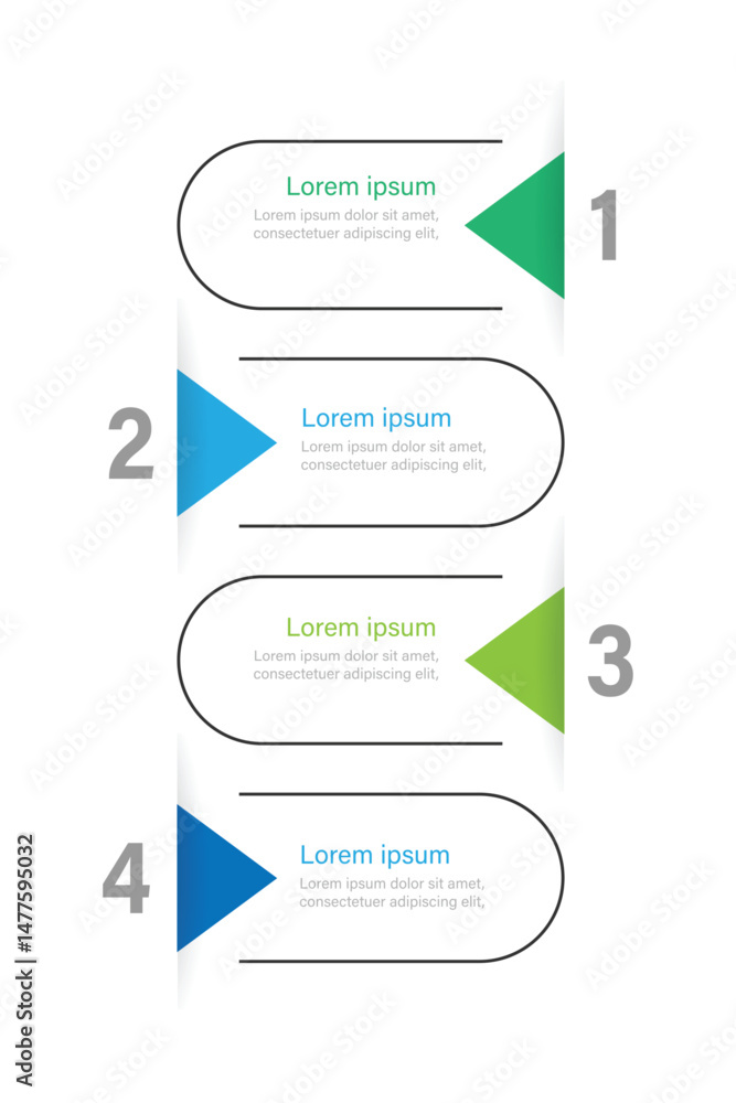 Aufkleber vector infographic template. 4 step line vertical with triangle and lines connected. banner informat