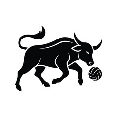 Dynamic silhouette illustration of a bull playing volleyball depicting strength and sport spirit