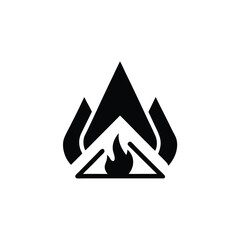 Modern geometric silhouette illustration of a bonfire with flames set against a clean white background