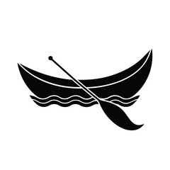 Simple black and white silhouette illustration of a canoe with paddle floating on water