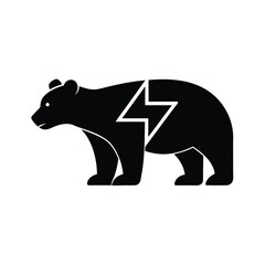 Modern minimalist silhouette of a bear incorporating a lightning bolt symbolizing energy and power.