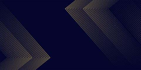 Navy blue abstract background with halftone golden lines delicate pattern. Small light spot box. Curve line, cosmic galaxy space. Festive BG for social media, birthday party invitation.