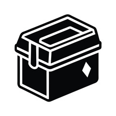 Black and white silhouette icon illustration of a tool box isolated on a white background