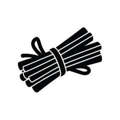 Vector silhouette illustration of a bundle of cinnamon sticks tied with a simple bow on a white background