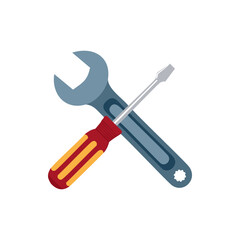Crossed Wrench and Screwdriver, Hand Tools for Repair and Maintenance, Vector Elements.