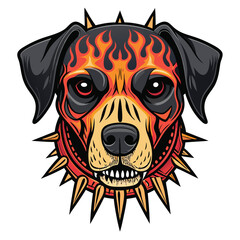A canine face, partially obscured by a melting skull mask, adorned with fiery patterns.  The style should be surreal and slightly unsettling.