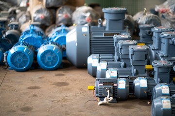 The motors in the warehouse of the Electrical Machinery Factory